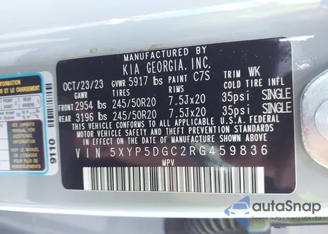 2024 Kia Telluride Sx/Sx X-Line/Sx X-Pro/Sx Prestige/Sx Prest X-Ln/Sx Prest X-Pro из США, поврежденный, VIN 5XYP5DGC2RG459836